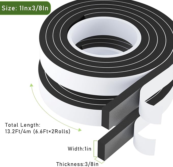 Weather Stripping Door Seal Black, 1Inch Wide X 3/8Inch Thick, Air Conditioner - Image 2