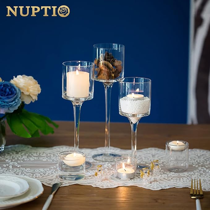 NUPTIO Glass Candle Holders, Long Stem Design - Image 7