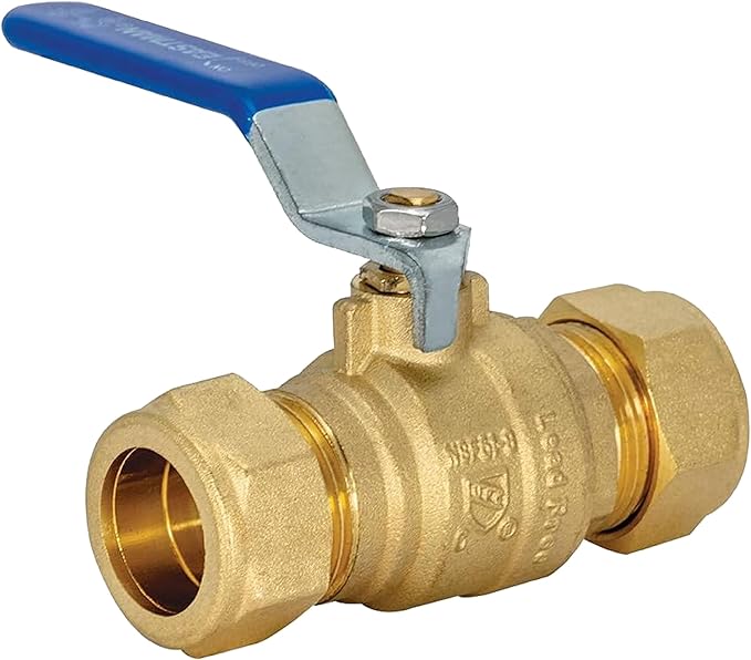 Eastman Full Port Ball Valve, 3/4 x 3/4 Inch Compression Ends, Brass Inline by Eastman