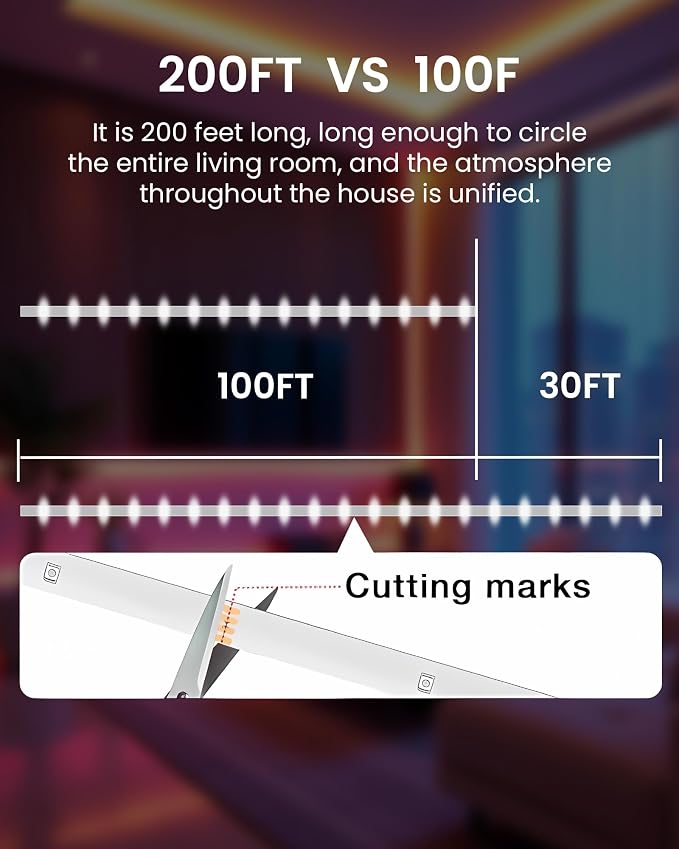 VOLIVO LED Strip Lights for Bedroom 200ft, Smart Bluetooth RGB Light Strips - Image 7