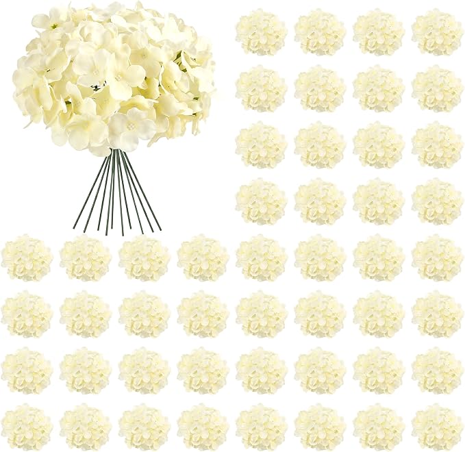 Auihiay 64Pcs Champagne Artificial Hydrangea Flowers, Silk Hydrangeas | Full by Auihiay