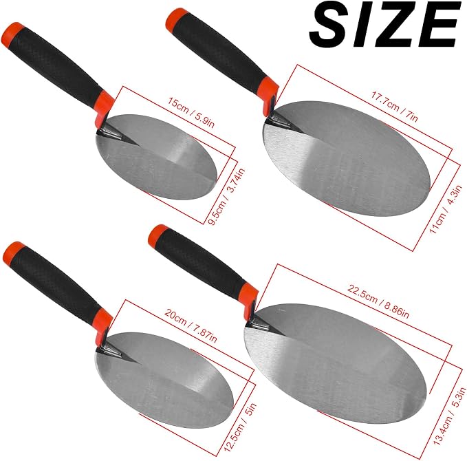 4 Pcs Oval Point Brick Trowel Set, 6/7/8/9" Carbon Steel - Image 2