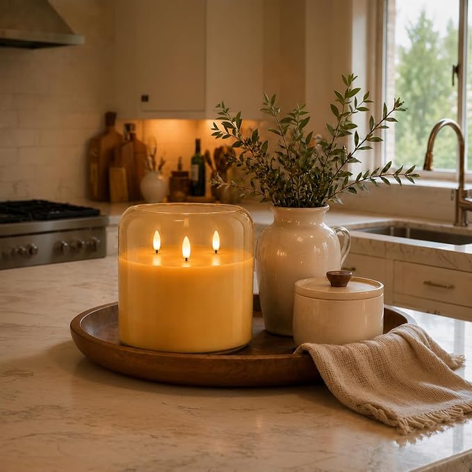 Homemory Amber Large Glass Flameless LED Candle, 3 Wicks, Remote Timer | 6"x6" - Image 8