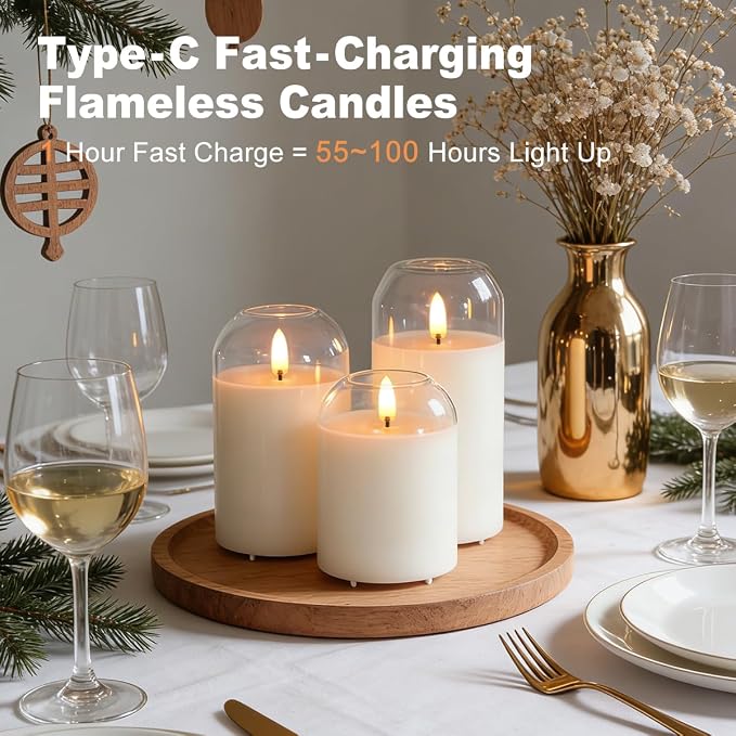 LEDHOLYT Rechargeable Glass Jar Flameless Candles, Realistic Flickering LED - Image 7