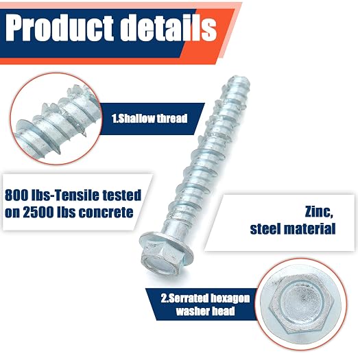 Tandefio 50 Pack 1/4 x 2 Concrete Anchors and Screw Kits Galvanized | Large - Image 3