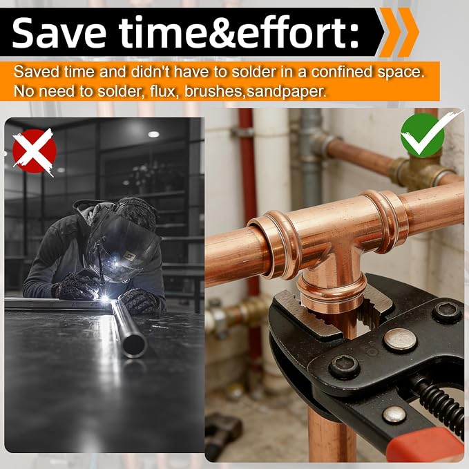 1" Copper Press Fittings Tee for Copper Pipe, 5 Pack | Lead-free copper - Image 6