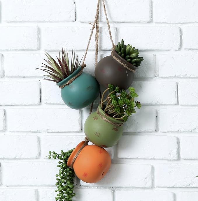 MyGift Dangling Southwest Desert Color Ceramic, 4 Pot Set | Wall or Ceiling by MyGiftHome