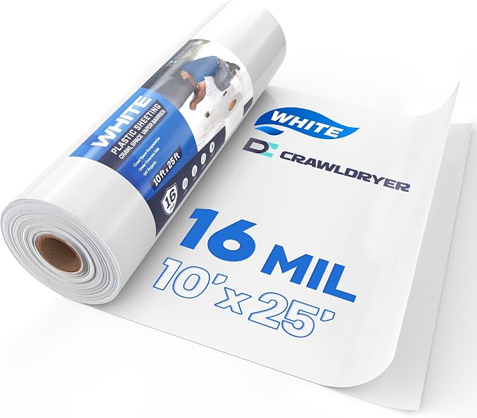 White Plastic Sheeting, 16 Mil 10' x 25', Crawl Space Vapor Barrier, Plastic by CrawlSpaceEncapsulation
