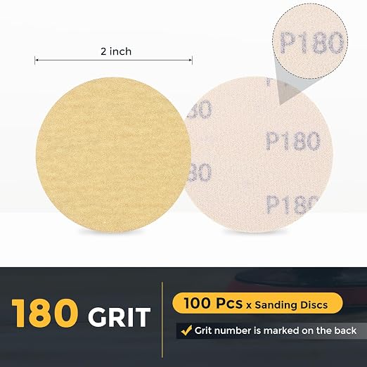 HARFINGTON 100 Pcs 2 Inch Sanding Discs 180 Grit Yellow Aluminum Oxide | Hook - Image 2