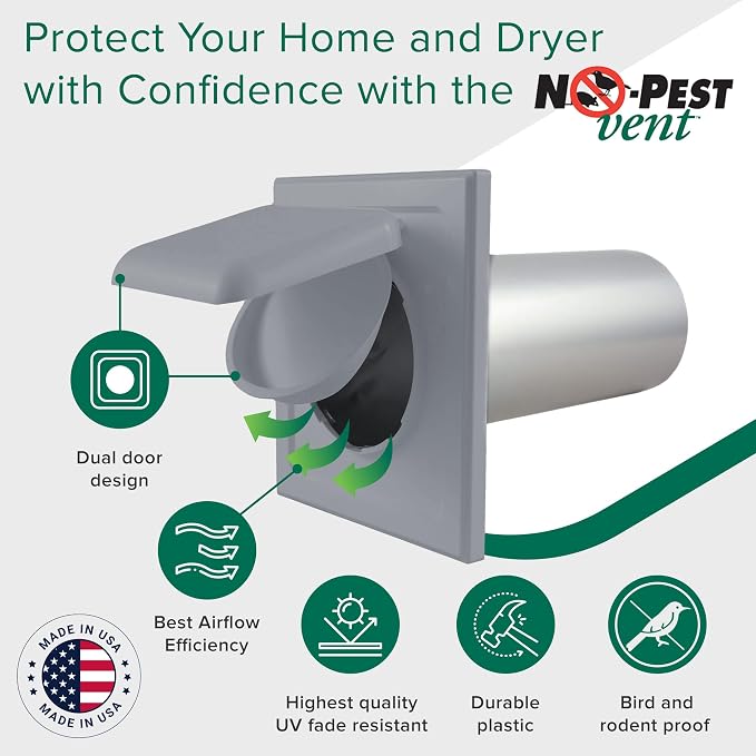 NO-PEST VENT Dual Door Dryer Vent Cover 4 Inch Outdoor, Made in USA, Highest - Image 4