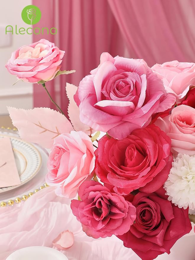 Alecono Hot Pink Artificial Flowers, Silk Fake Roses Combo Box Set | - Image 5