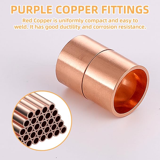 5Pcs Straight Copper Fittings, 3/8" ID Copper Coupling - Image 3