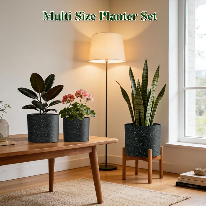 Plant Pots, 10/9/8 Inch 3 Pack Cylindrical Flower Pots - Image 5