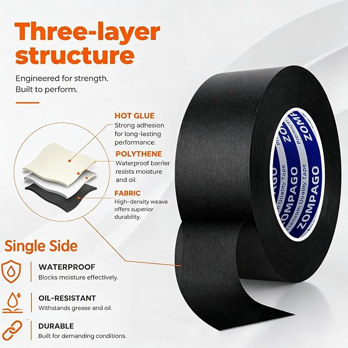 ZOMPAGO Weather Stripping Tape Door Window Seal Black Tape, 2.4in x 33 FT | - Image 5