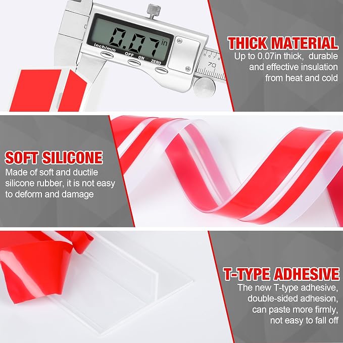 Door Draft Stopper for Side of Door Frame 1.97 in x 40 Ft T-Shaped Silicone - Image 3