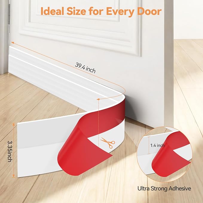 Ohuhu Wide 3.4" Door Draft Stopper, 1.4" Adhesive Weather Stripping Seal | 39" - Image 4