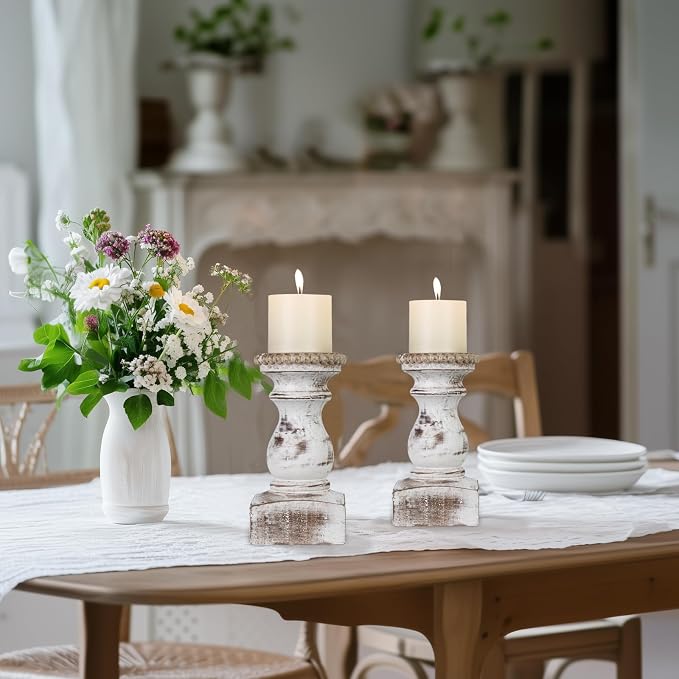 Candle Holder for Pillar Candle Set of 2, Farmhouse Wood Candle Holder - Image 6