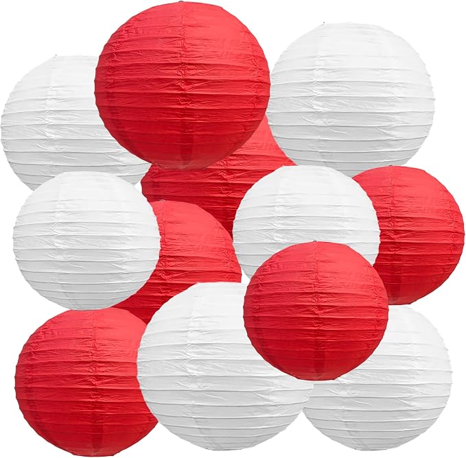 BEISHIDA Red White Paper Lanterns 12Pcs 6/8/10/12 Inch Round Chinese Lamp | by Beishida