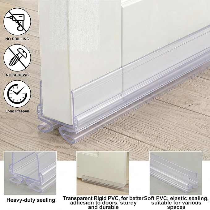 Yaocom 2 Strip 32" Vinyl U Shape Door Bottom Seal Slide on Door Sweep Clear | - Image 3