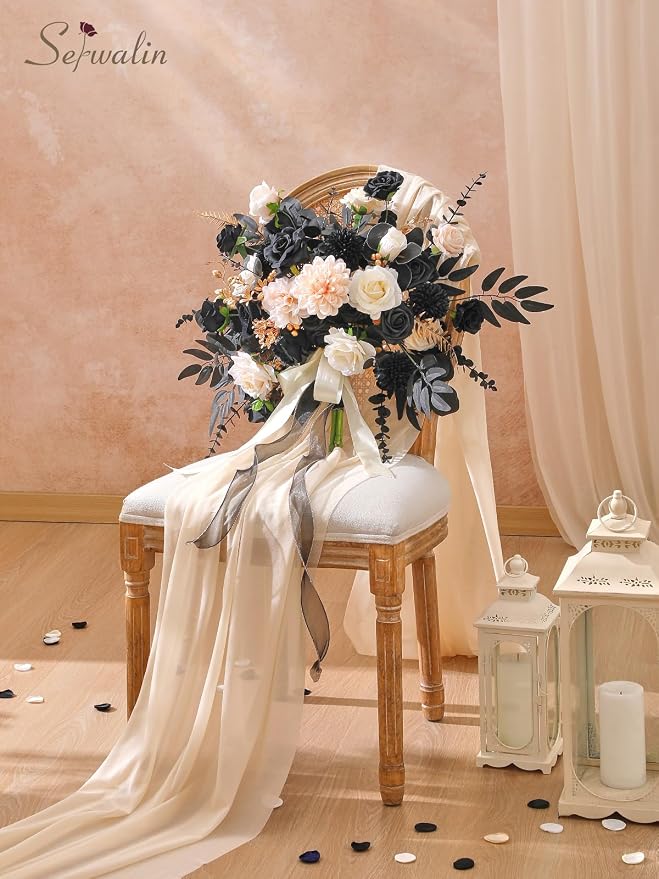 Serwalin Artificial Flowers Black Gold Champagne Silk Flowers - Image 5
