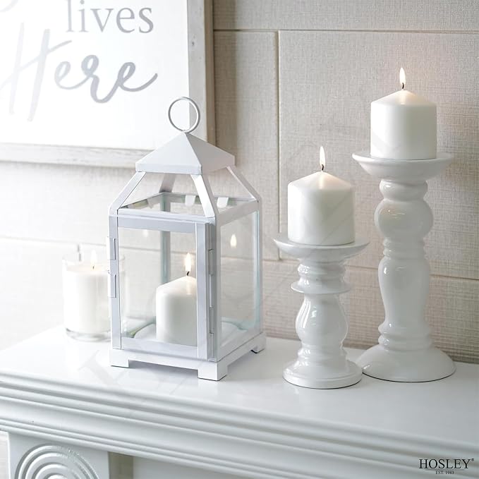 Hosley 12 Inch High Clear Glass and Iron White Classic Style Lantern Ideal Gift - Image 9