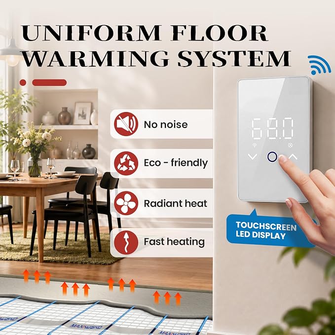 MAXKOSKO 15 sq ft Radiant Floor Heating System & Programmable Thermostat | 120V - Image 2