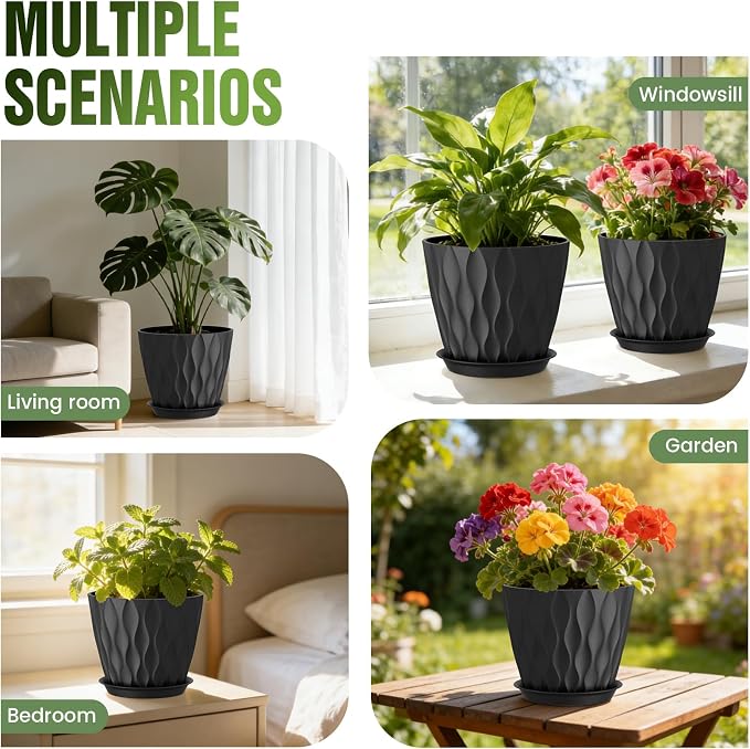 8 Inch Plant Pots 4 Pack Plastic Planters - Image 7