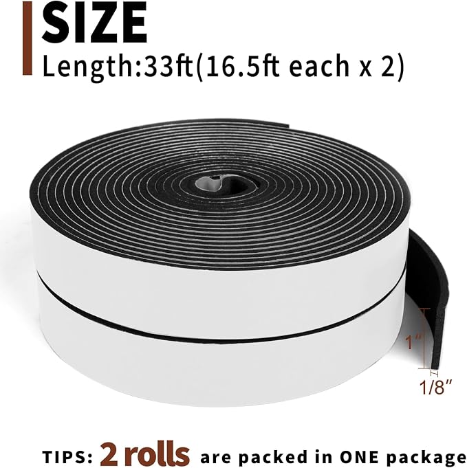 Yotache Foam Strips Adhesive 2 Rolls 1" x1/8", Total 33 Ft Long | Neoprene - Image 4