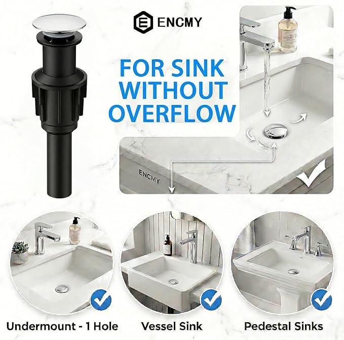 Bathroom Sink Drain Without Overflow- Chrome Pop up Drain - Image 7