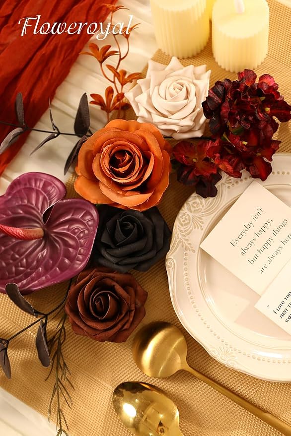 Halloween Artificial Flowers Black Flowers Mix Silk Flowers Fake Roses - Image 4