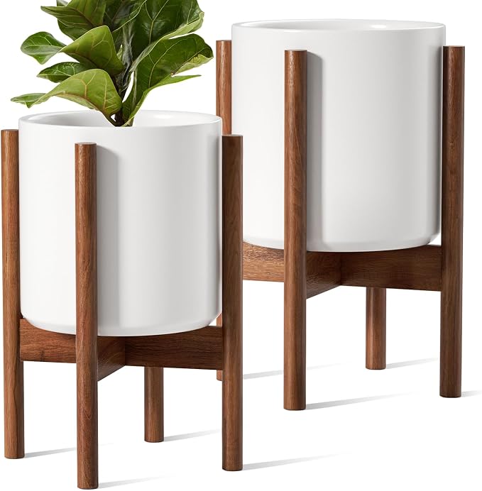 LE TAUCI Indoor Planter with Stand, 10 + 8 Inch, Ceramic Pot by LETAUCI