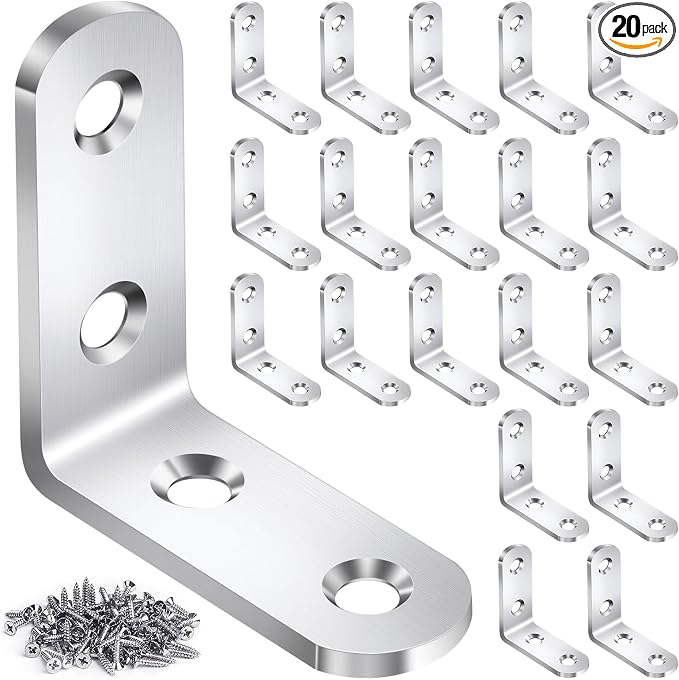 20PCS L Bracket Corner Brace, Stainless Steel L Brackets by DOUDOULE