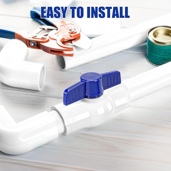 10Pack 1/2" PVC Ball Valve Slip, SCH40 Water Pipe Shut-Off Valve 1/2in - Image 3