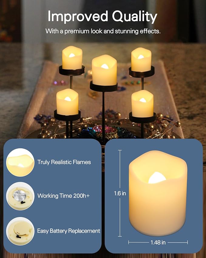SHYMERY Flameless Votive Candles, Lasts 2X Longer, Battery Operated LED Tea - Image 5