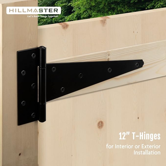 HILLMASTER 12 Inch T-Strap Heavy Duty Shed Door Hinges Gate Strap Hinges Black - Image 6