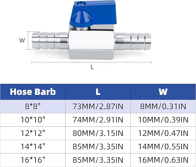 5/16" Double Barbed Ball Valve, Stainless Steel, - Image 7