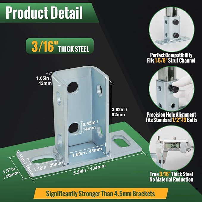 4 Pack Strut Post Base, 2 Slot U Post Base Bracket - Image 2
