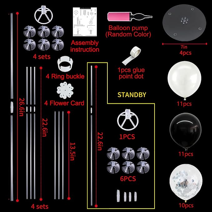 TONIFUL 4 Set Black and White Balloon Stand Balloon Centerpiece - Image 2