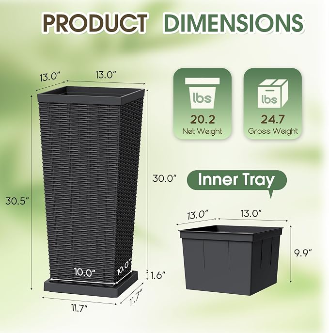 Set of 2 30 Inch Tall Plastic Planters - Image 7