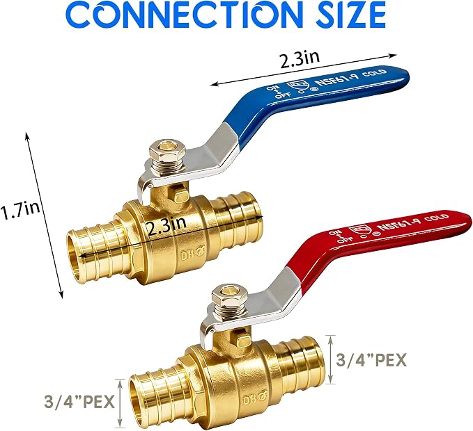 Hourleey 2 Pieces 3/4 Inch Pex Brass Full Port Shut Off Ball Valve Hot and Cold - Image 2