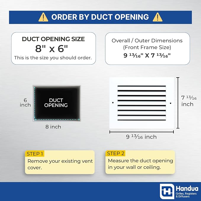 Fits 8x6 Hole | Aluminum Return Air Grille by Handua | Vent Cover Grill - Image 2