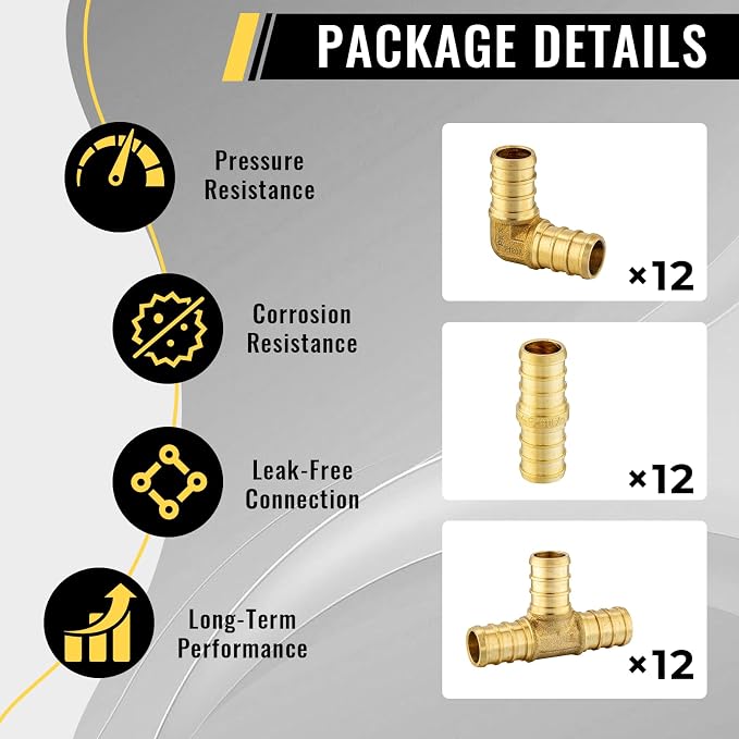 36 Pack Foskan 1/2 Inch PEX Barb Crimp Fittings Set | 12 Pieces Each:Elbow - Image 3