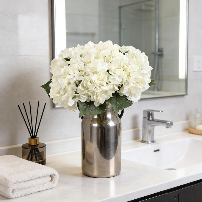 Kimura's Cabin 6Pcs Fake White Hydrangea Artificial Flowers Silk Hydrangeas | - Image 8