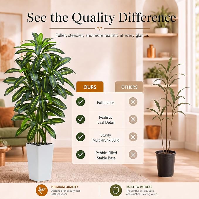 Artificial Dracaena Tree: 6FT Fake Plants Silk Faux Trees（White Pot） | - Image 7