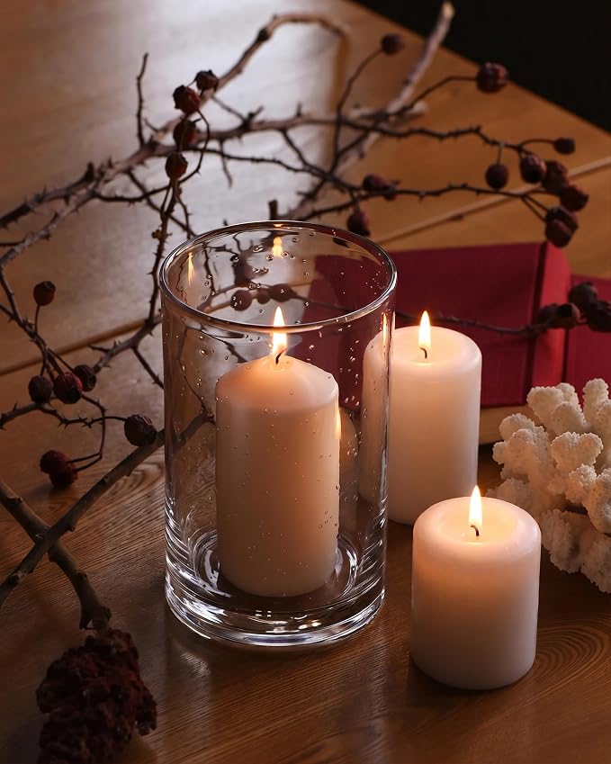 Hurricane Candle Holder Glass Cylinder Vase Clear Seeded 8" H | Pillar Candle by ARIAMOTIONLIGHTING