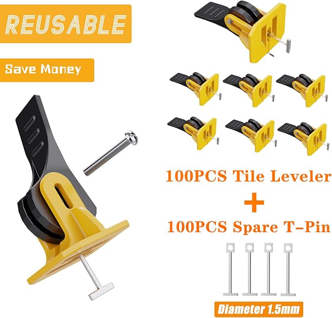 Tile Leveling System Kit Tile Spacers 100pcs Reusable Leveler+Extra 100pcs - Image 2