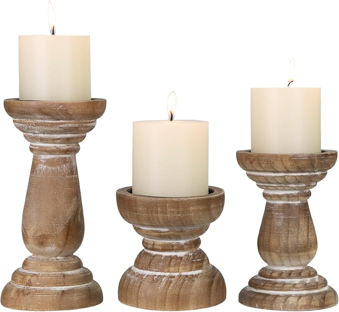 Candle Holder for Pillar Candle Set of 3, Farmhouse Wood Candle Holder by CEDARLUX