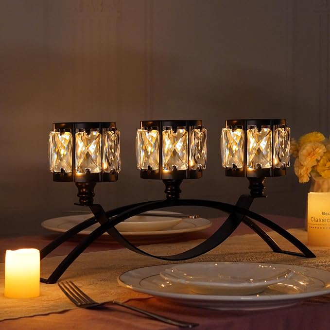 3 Arms Crystal Bowl Tealight Candelabra Votive Candle Stand, Wedding - Image 5