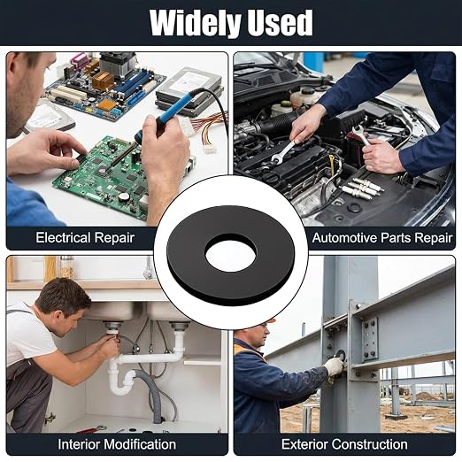 70Pcs Black Rubber Washers Assortment Kit, 7 Sizes Flat Round Washers, - Image 7