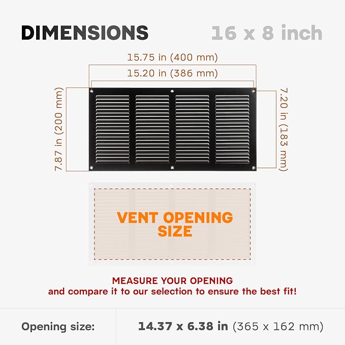 16 x 8 Inch Black Galvanized Steel Return Air Register Vent Cover, AC Vent Cover - Image 2